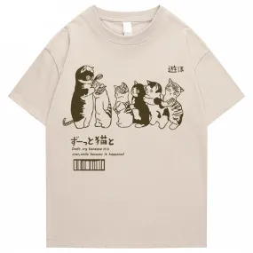 Men's Oversized T Shirt Clothing Hip Hop Cat Shower Street Print T Shirt