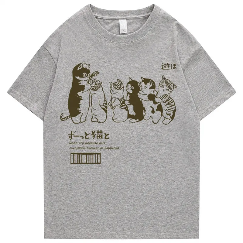 Men's Oversized T Shirt Clothing Hip Hop Cat Shower Street Print T Shirt