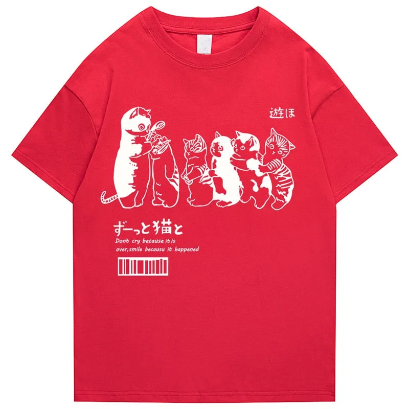 Men's Oversized T Shirt Clothing Hip Hop Cat Shower Street Print T Shirt