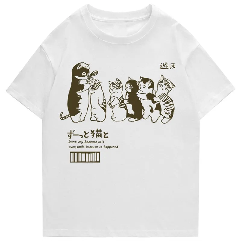 Men's Oversized T Shirt Clothing Hip Hop Cat Shower Street Print T Shirt