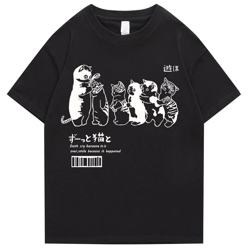 Men's Oversized T Shirt Clothing Hip Hop Cat Shower Street Print T Shirt