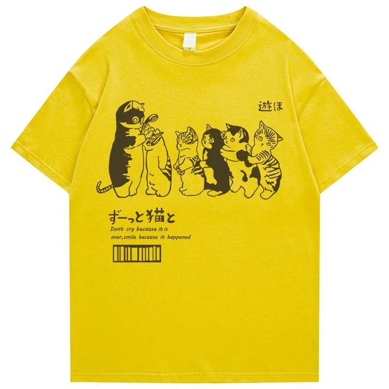 Men's Oversized T Shirt Clothing Hip Hop Cat Shower Street Print T Shirt