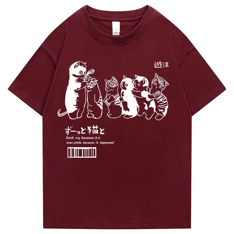 Men's Oversized T Shirt Clothing Hip Hop Cat Shower Street Print T Shirt