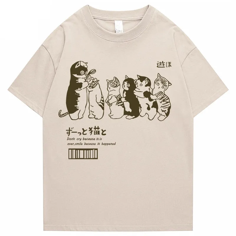 Men's Oversized T Shirt Clothing Hip Hop Cat Shower Street Print T Shirt