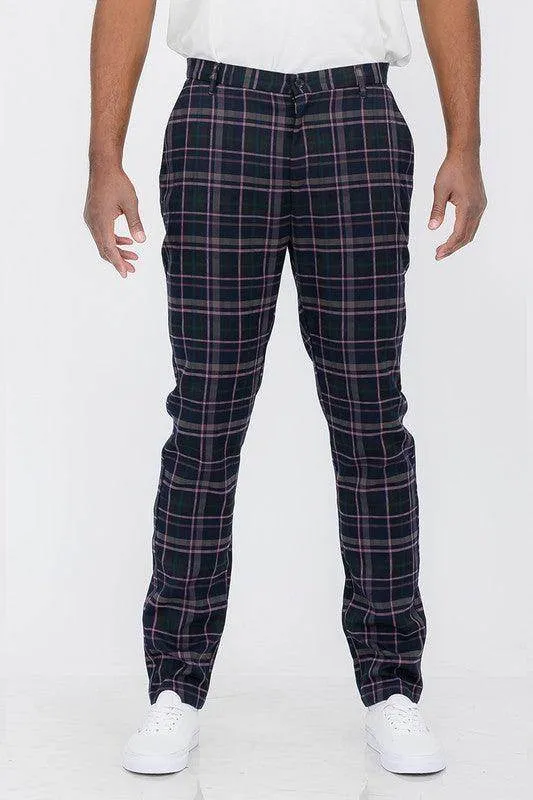 Mens Plaid Trouser Pants Blue Multi