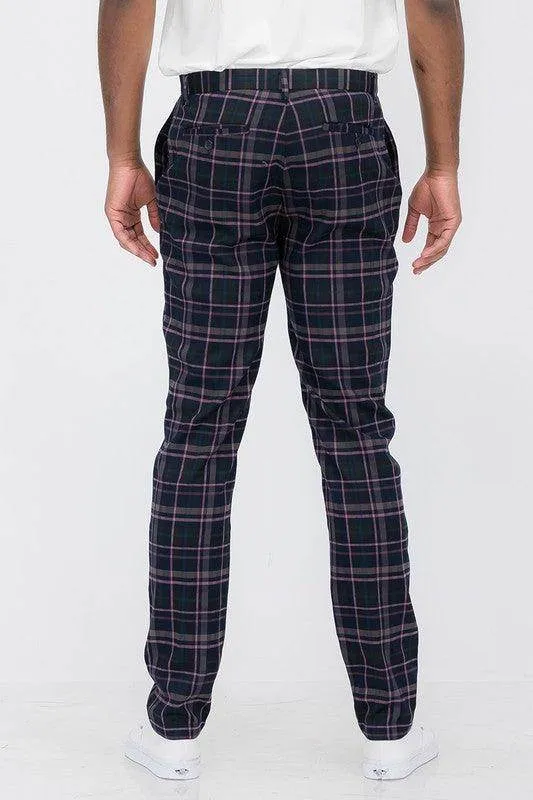 Mens Plaid Trouser Pants Blue Multi