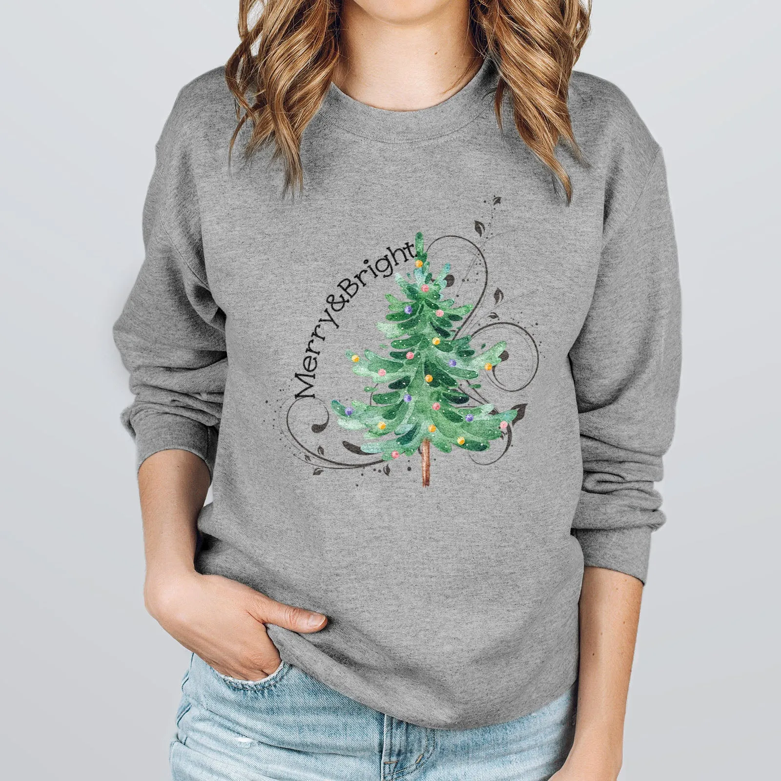 Merry and Bright Christmas Tree Sweatshirt