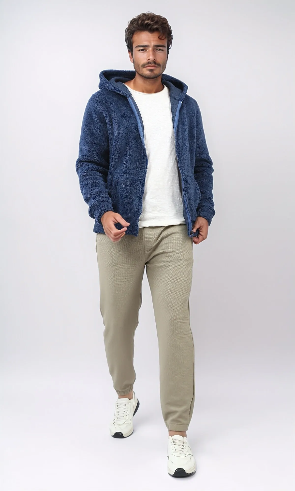 O202251 Solid Long Sleeve Zipped Hoodie - Heather Jeans Blue