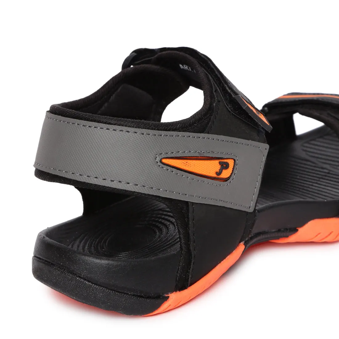 Paragon Casual Sandals for Men | Floater Style Black and Orange Men's Sandals