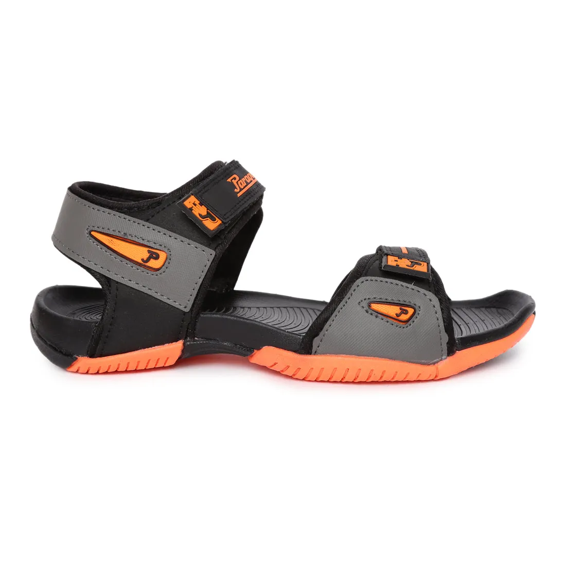 Paragon Casual Sandals for Men | Floater Style Black and Orange Men's Sandals