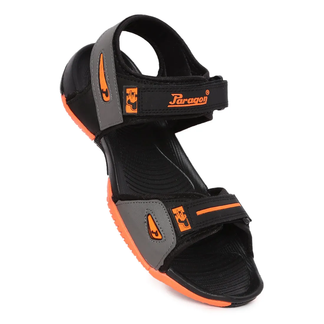Paragon Casual Sandals for Men | Floater Style Black and Orange Men's Sandals