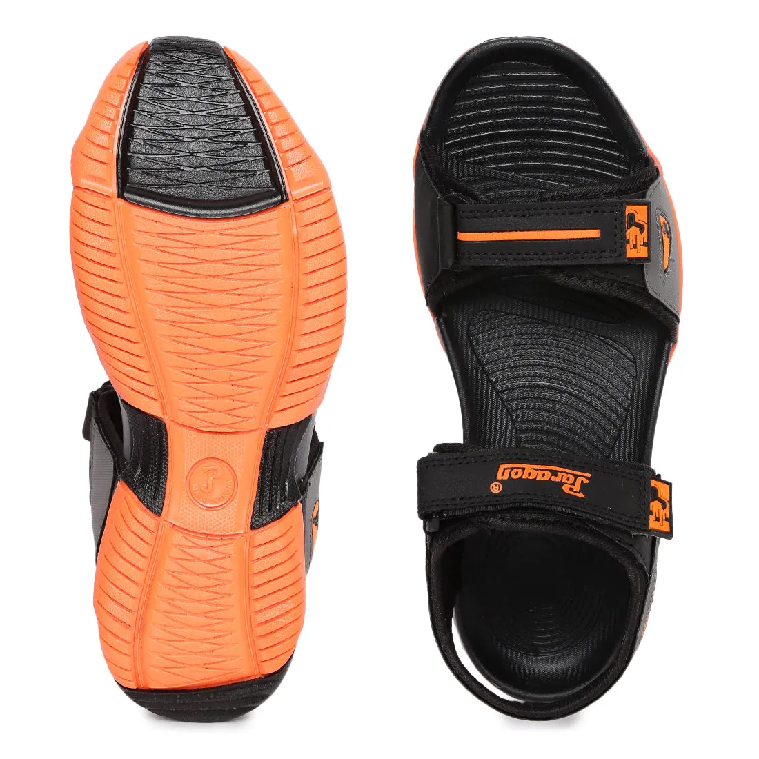 Paragon Casual Sandals for Men | Floater Style Black and Orange Men's Sandals