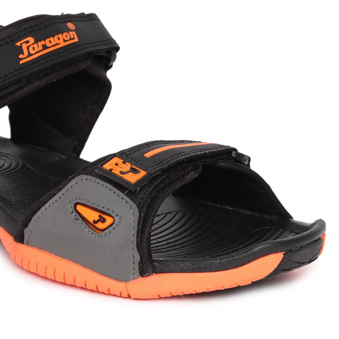 Paragon Casual Sandals for Men | Floater Style Black and Orange Men's Sandals