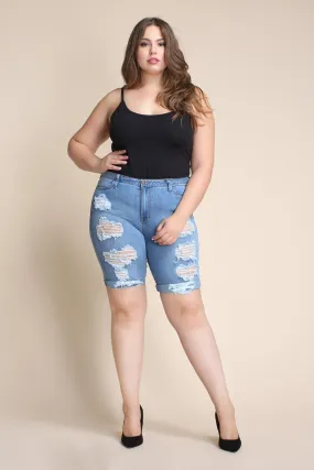 Plus Size Distressed Bermuda Shorts