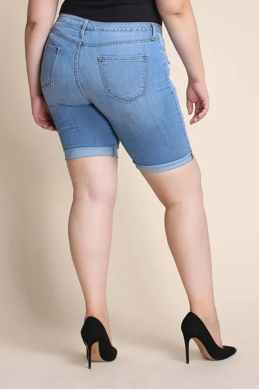 Plus Size Distressed Bermuda Shorts