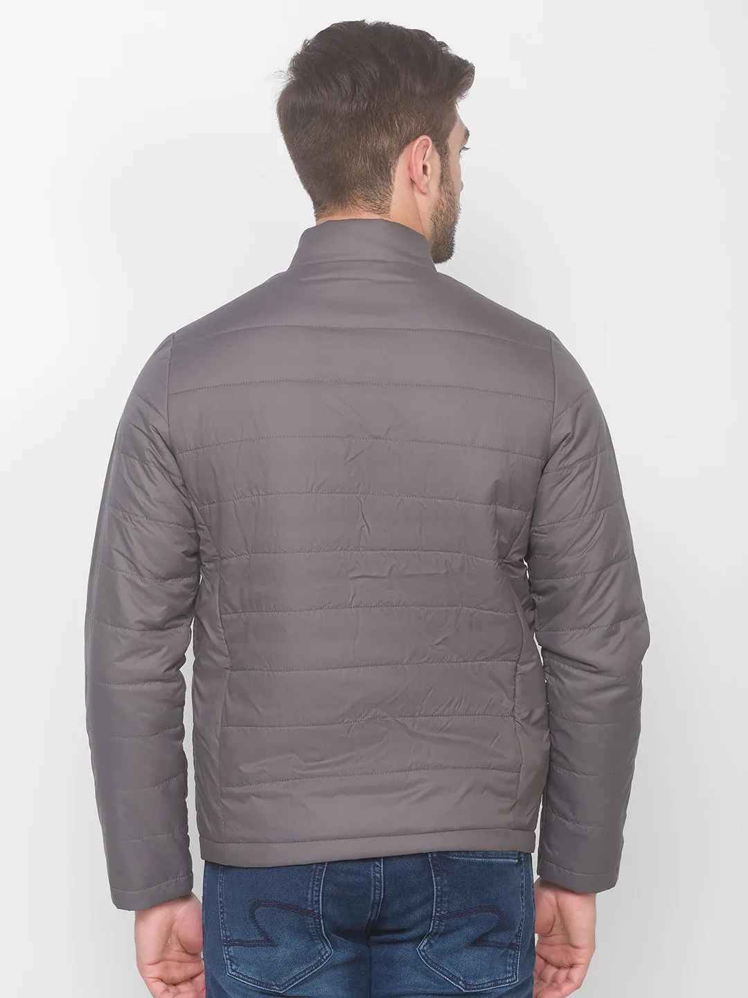 Spykar Dark Grey Polyester Men Front Open Jacket