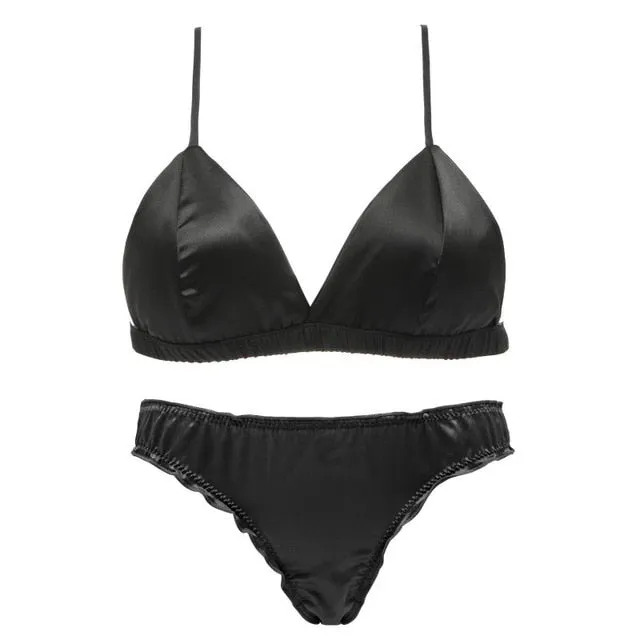 Wire Free Satin Bra Set