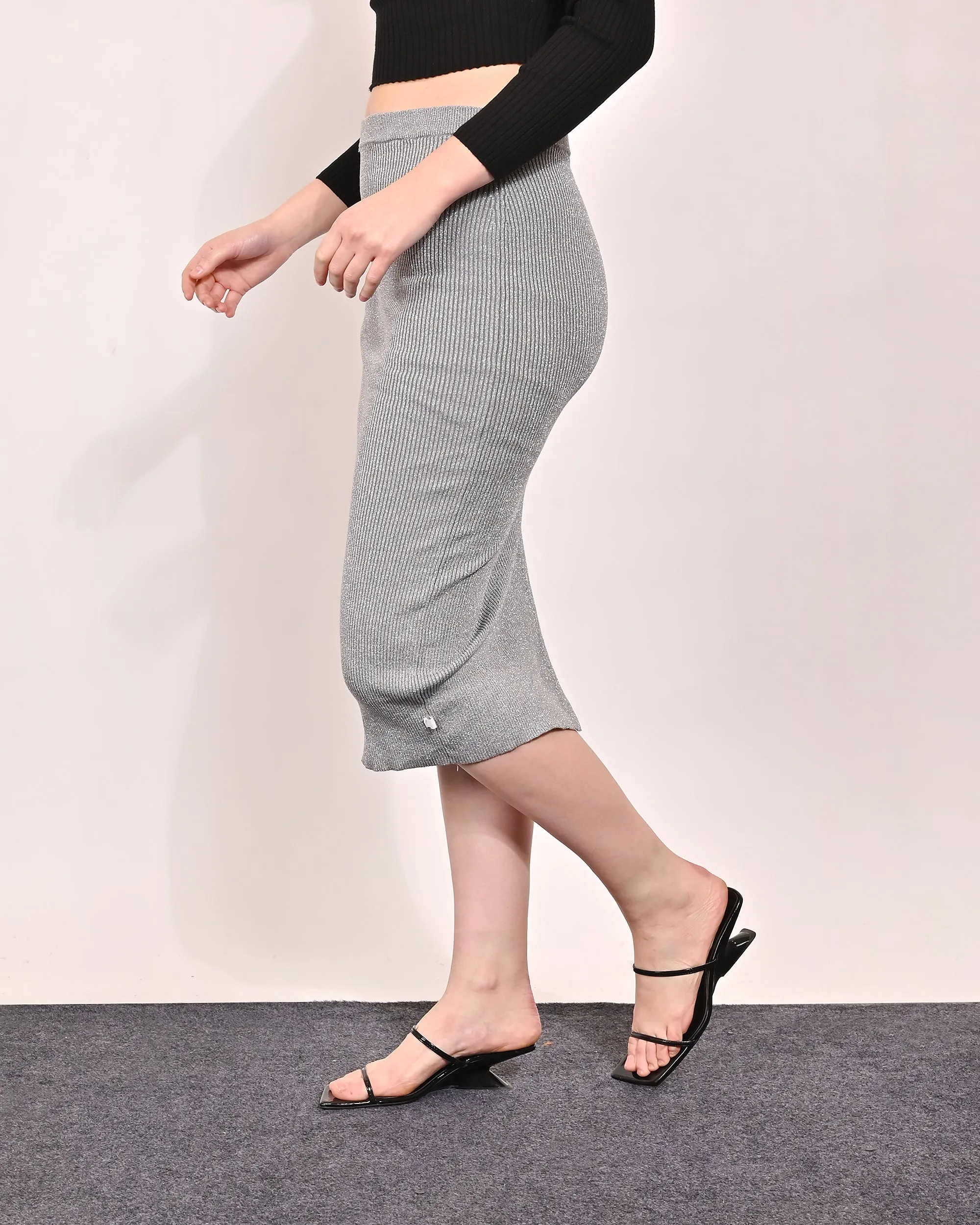 Women Grey Midi Pencil Skirt