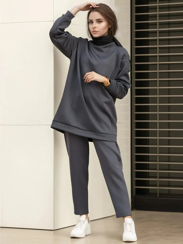Women Muslim Sets Long Tops and Pants Turkey Outfit 2 Pieces Set L 481982