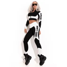 Women's Fashion Long Sleeves Zipper Tops and Letters Printed Leggings  85457
