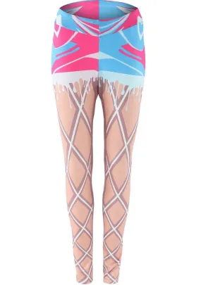 Women's Fitness Yoga Sport Pants Flower Printed Stretch Ankle Legging